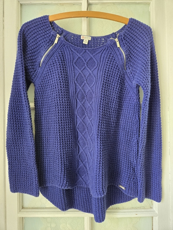 Guess Sweaters - Guess Blue Cable Knit Zip Shoulder Sweater Small